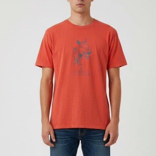 AG Adriano Goldschmied Mens T Shirt Orange Donkey Graphic Crew Neck Made in USA