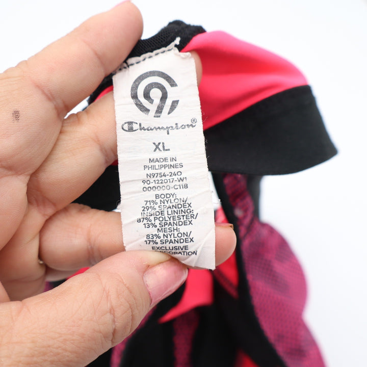 Champion Sports Bra Women's XL Pink Black Racerback Dot Excellent