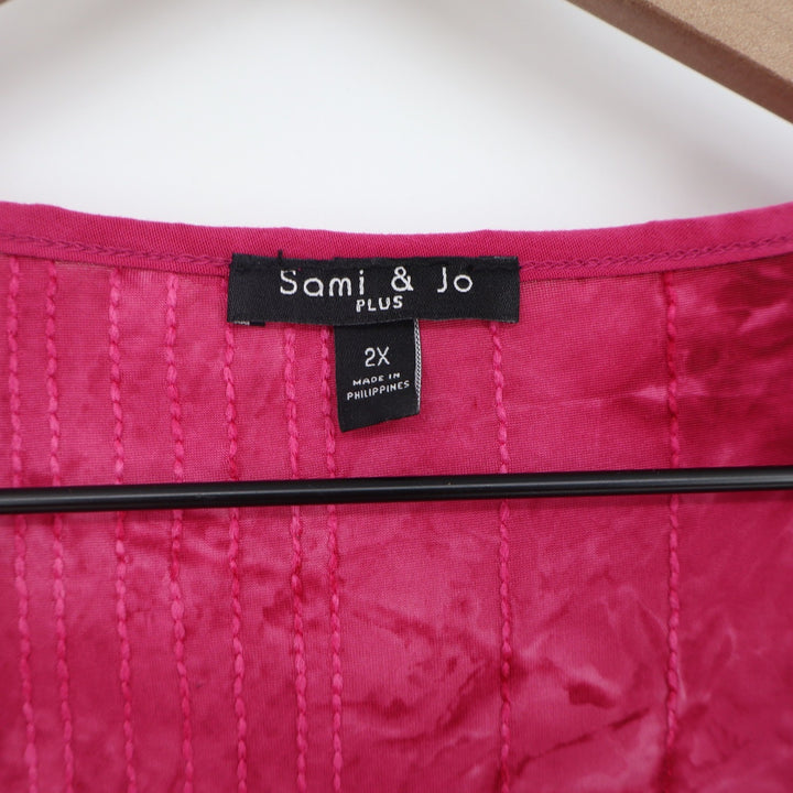 Sami & Jo Blouse Womens 2X Plus Square Neck Pink Sequin Grommet Excellent