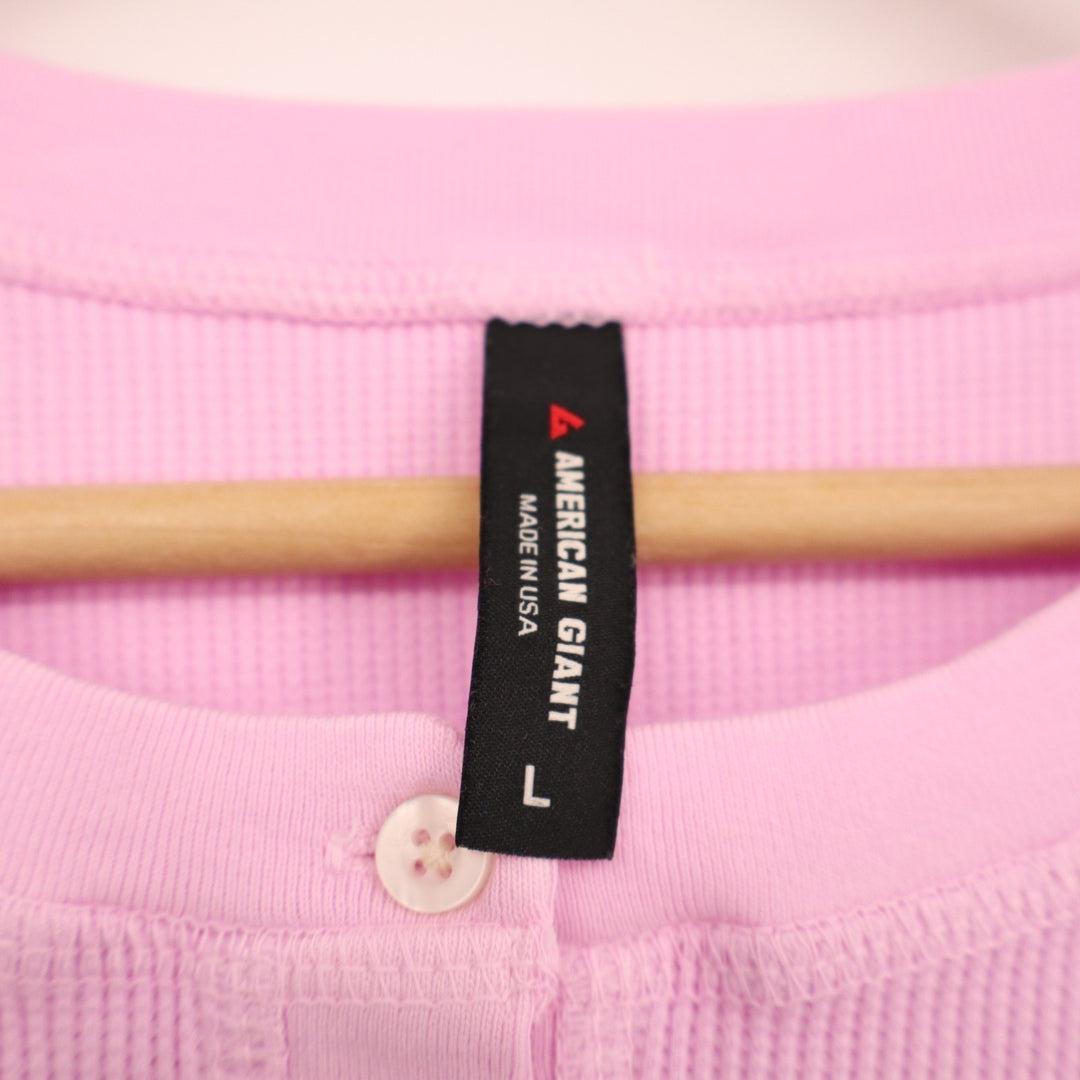 American Giant Thermal T-Shirt Womens L Pink Cotton Stretch Waffle Henley Neck