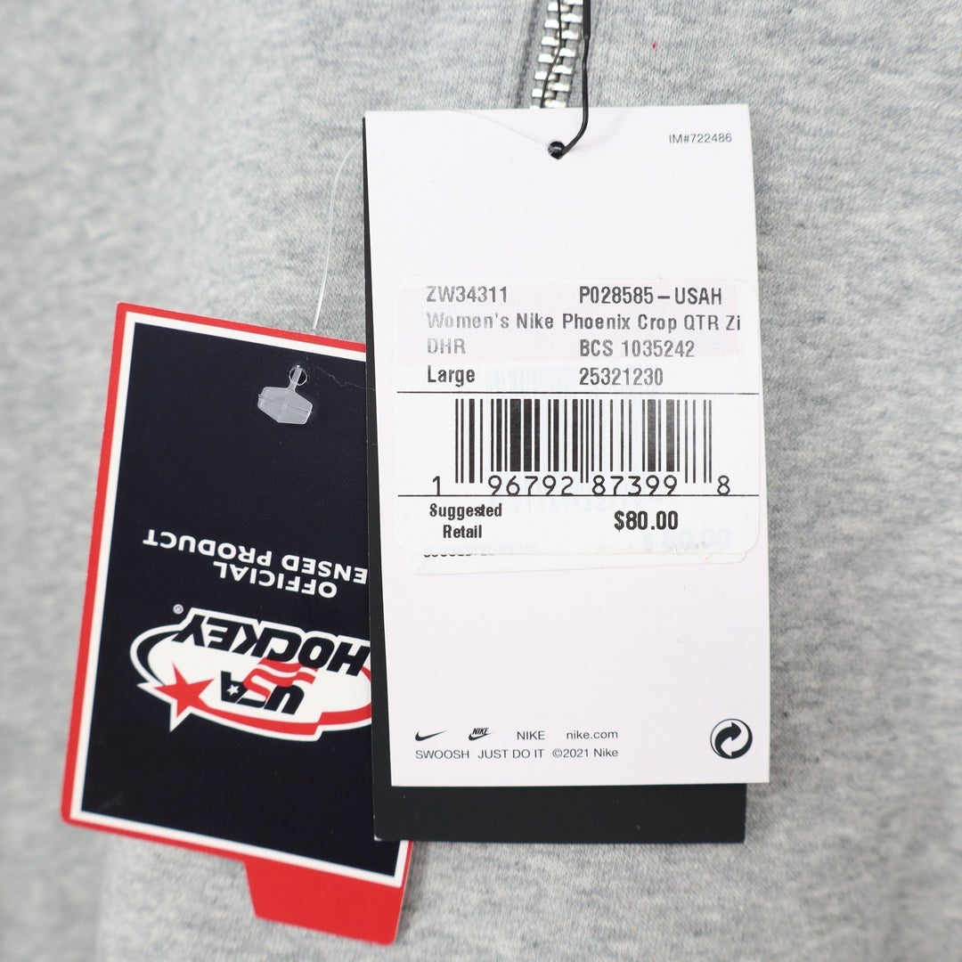 Nike USA Hockey Phoenix Crop Quarter Zip Sweatshirt Heather Grey Large