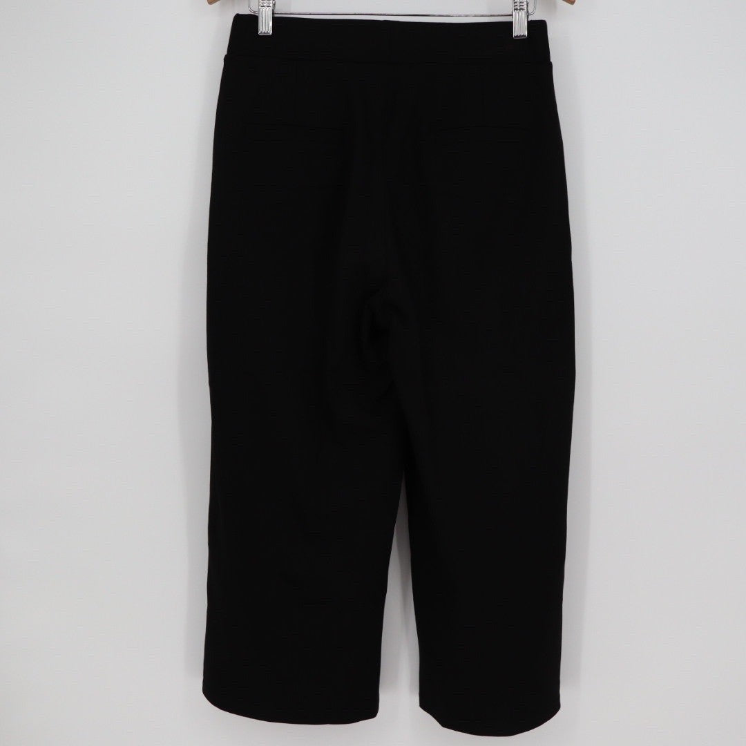 Black Cropped Wide Leg Pants Size L Cotton Blend Stretchy Pull On Pockets