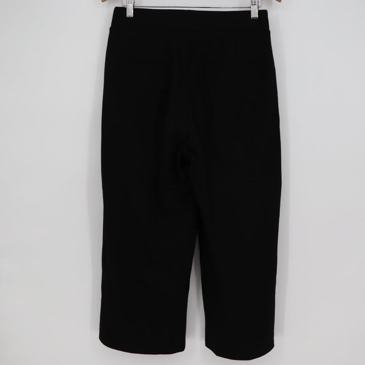 Black Cropped Wide Leg Pants Size L Cotton Blend Stretchy Pull On Pockets