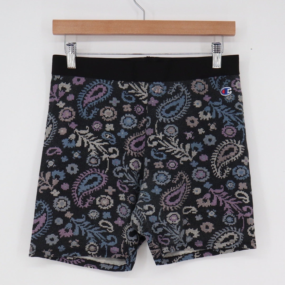 Champion Womens Pixelated Paisley Bike Shorts Black Purple Size L