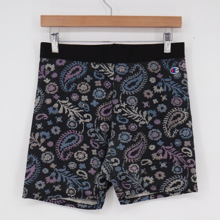 Champion Womens Pixelated Paisley Bike Shorts Black Purple Size L