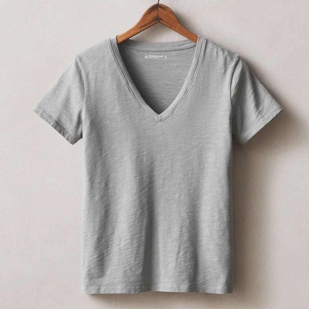 AMERICAN GIANTS V Neck T Shirt Taupe Basic Casual Cotton Made in USA Size L