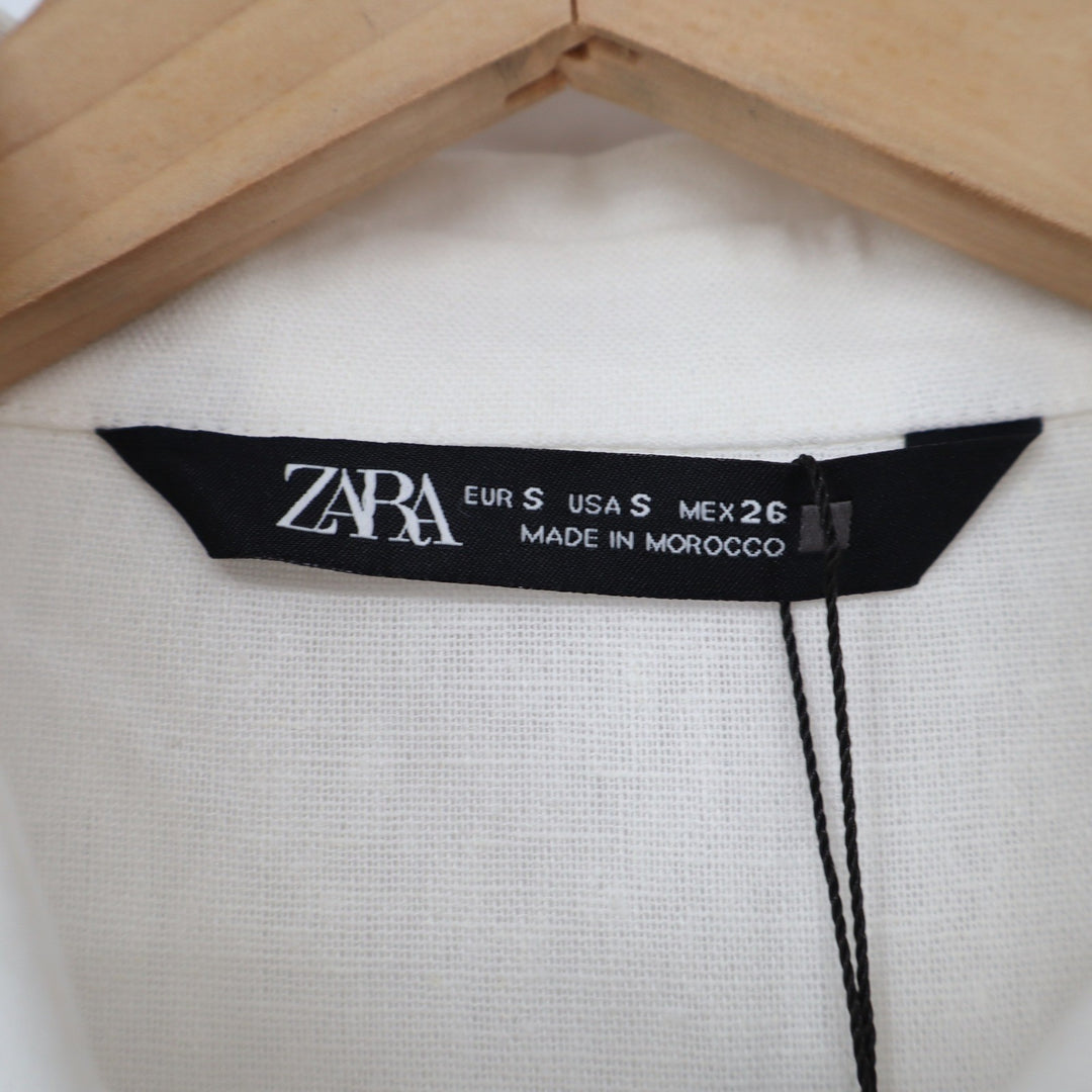 Zara Linen Shirt Womens S 2865/709/250 Off-White Button-Down Pocket NEW