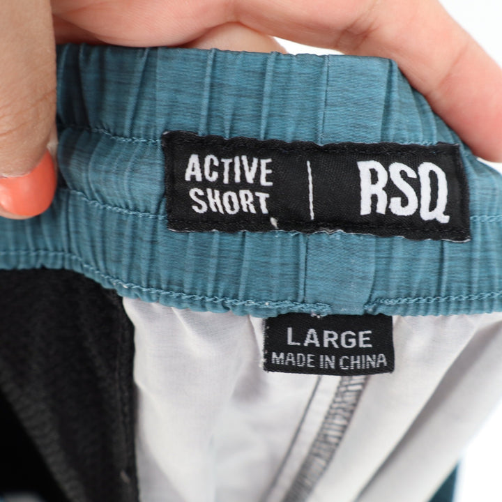 RSQ Mens Active Shorts Large Charcoal Grey Teal Heathered Drawstring Gym RKA 362