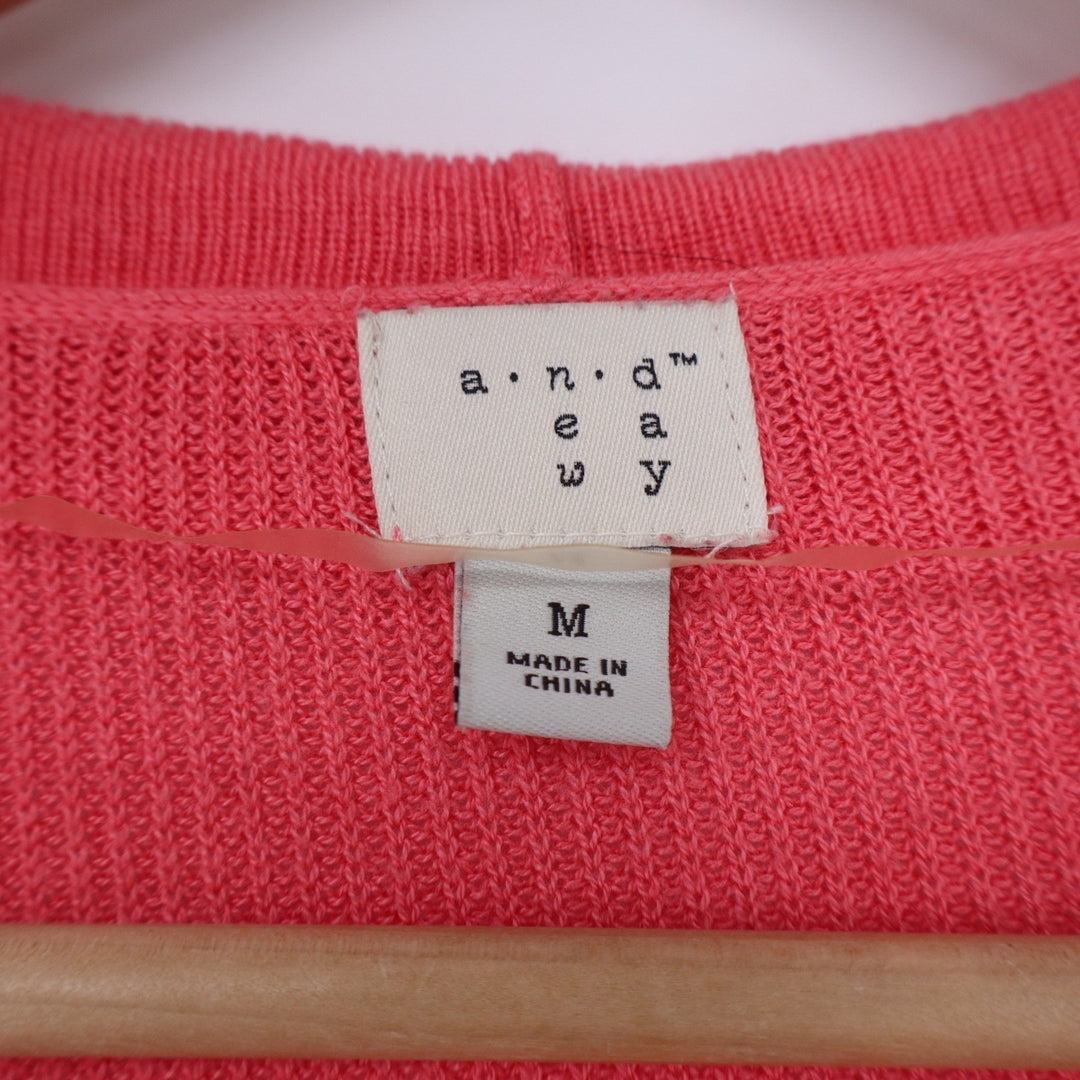 A New Day Womens Coral Pink Ribbed Open Front Cardigan Sweater Size M