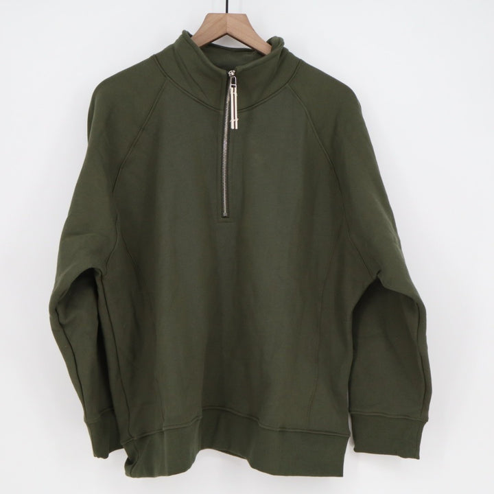 American Giant Midweight Sweatshirt Womens Large Olive Green Fleece Half Zip