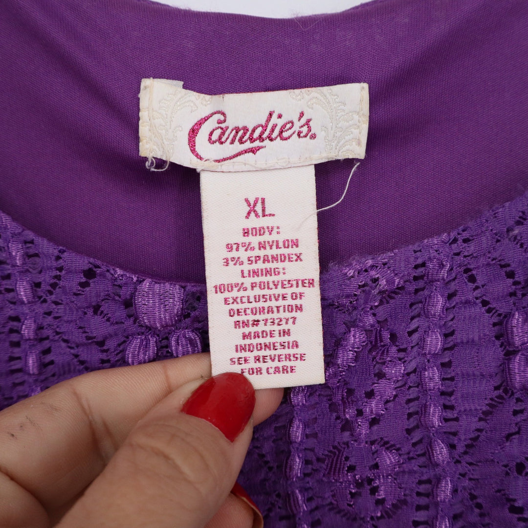 Candies Purple Floral Lace Sleeveless Mini Dress XL Elastic Empire Waist Scoop