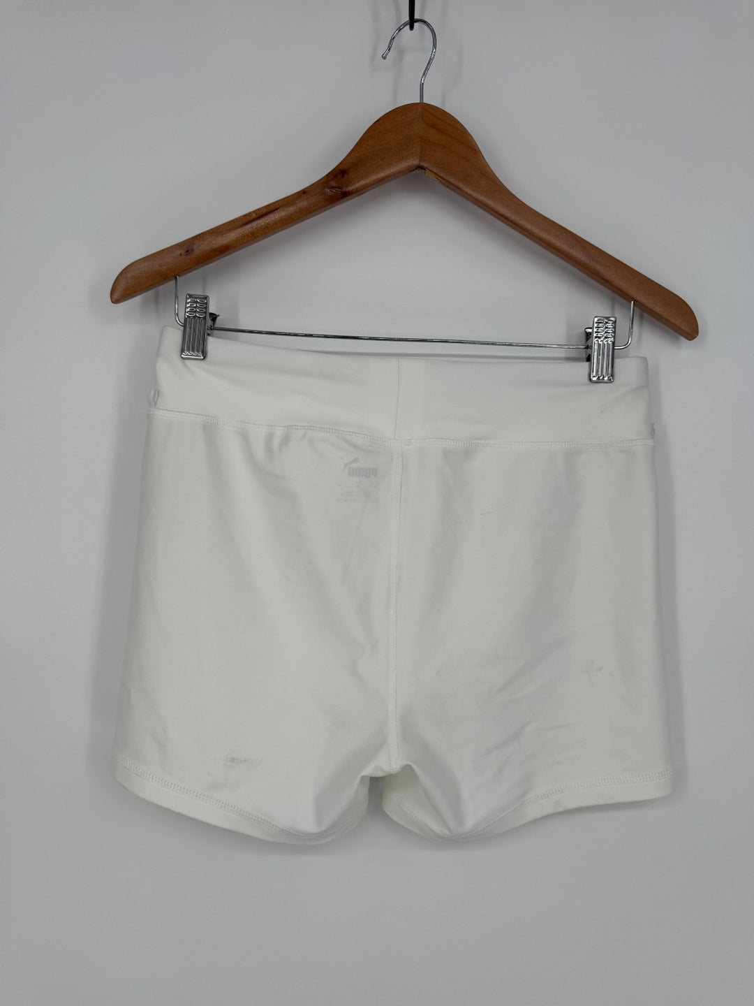 Puma Biker Shorts Womens Medium White Stretch Elastic Waist Workout Athletic