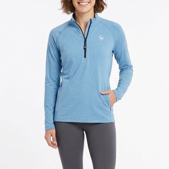Polar Seal Heated Shirt Womens XL Alpine Blue 1/4 Zip Raglan Thumb Hole Sleeve