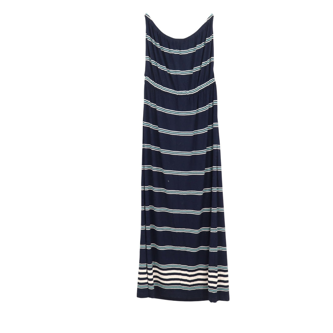 J.Crew Navy Blue Striped Strapless Maxi Dress Large Nautical Beach Summer