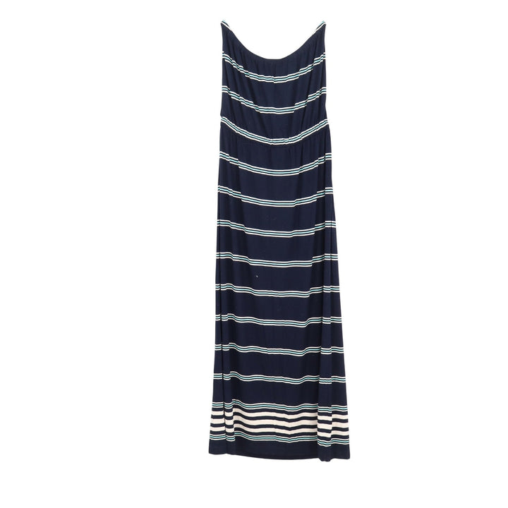 J.Crew Navy Blue Striped Strapless Maxi Dress Large Nautical Beach Summer