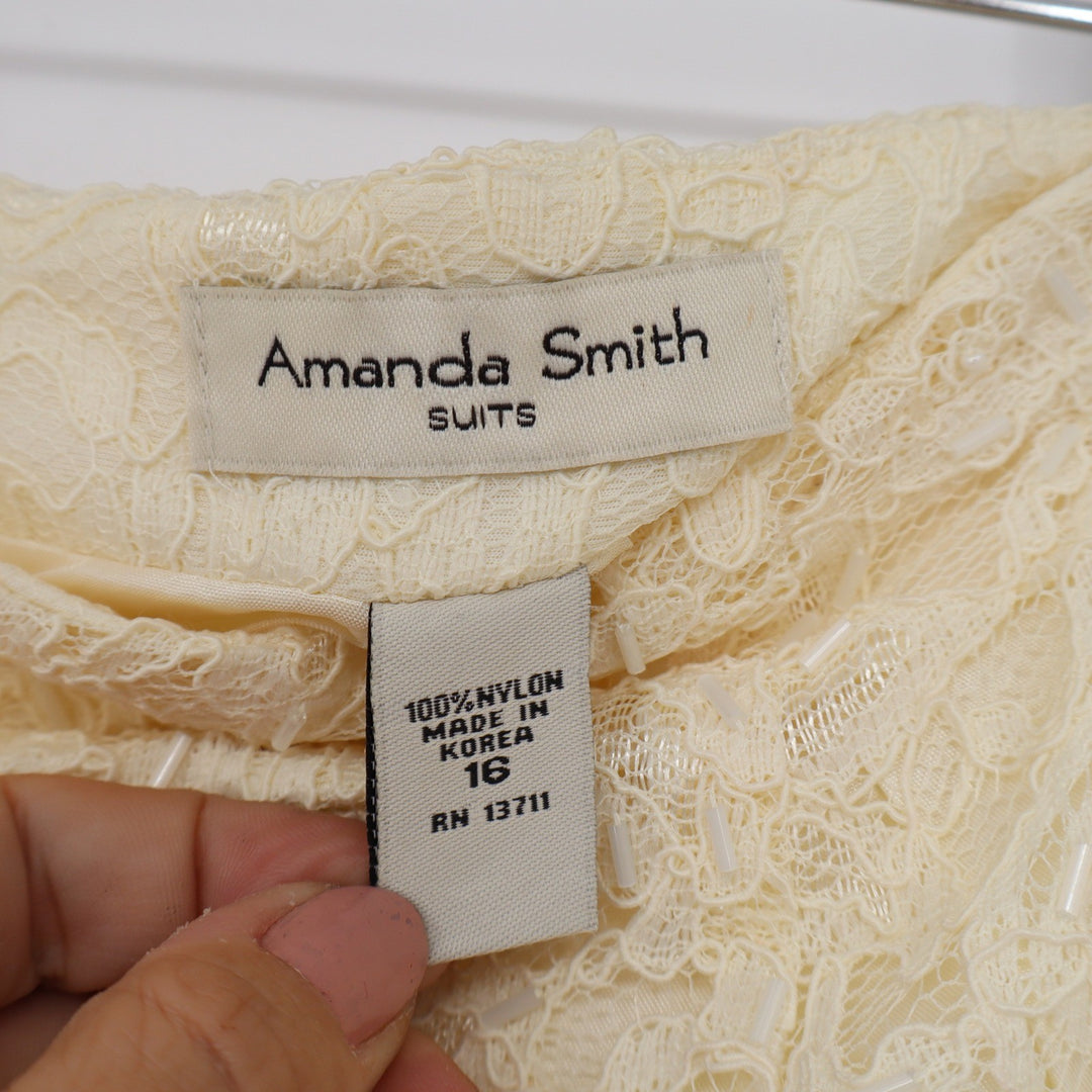 Amanda Smith Cream Beaded Floral Lace Pencil Skirt Knee Length Size 16 NWT