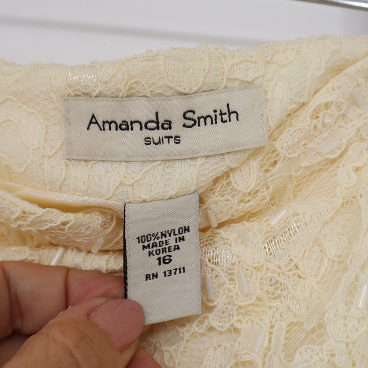 Amanda Smith Cream Beaded Floral Lace Pencil Skirt Knee Length Size 16 NWT