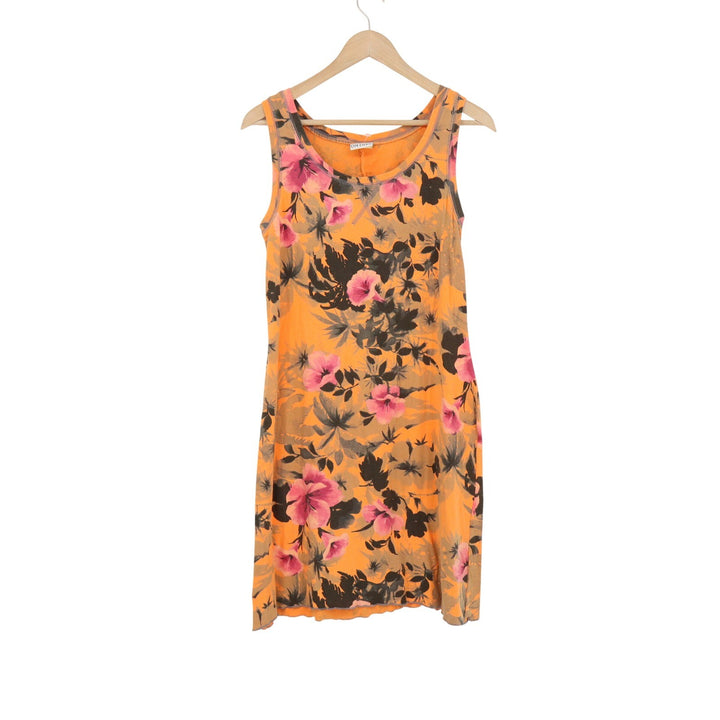 City Lights San Francisco Womens Orange Pink Floral Tropical Tank Mini Dress L