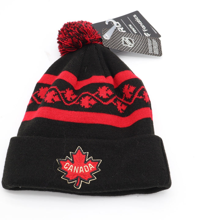 Hockey Canada Fanatics Nations Face-Off 2025 Youth Boys Beanie Hat Black Red NEW