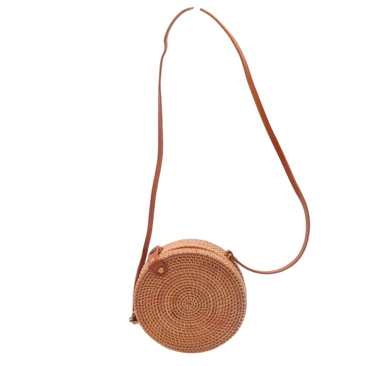 Unbranded Rattan Crossbody Bag Womens OS Round Woven Brown Boho Excellent