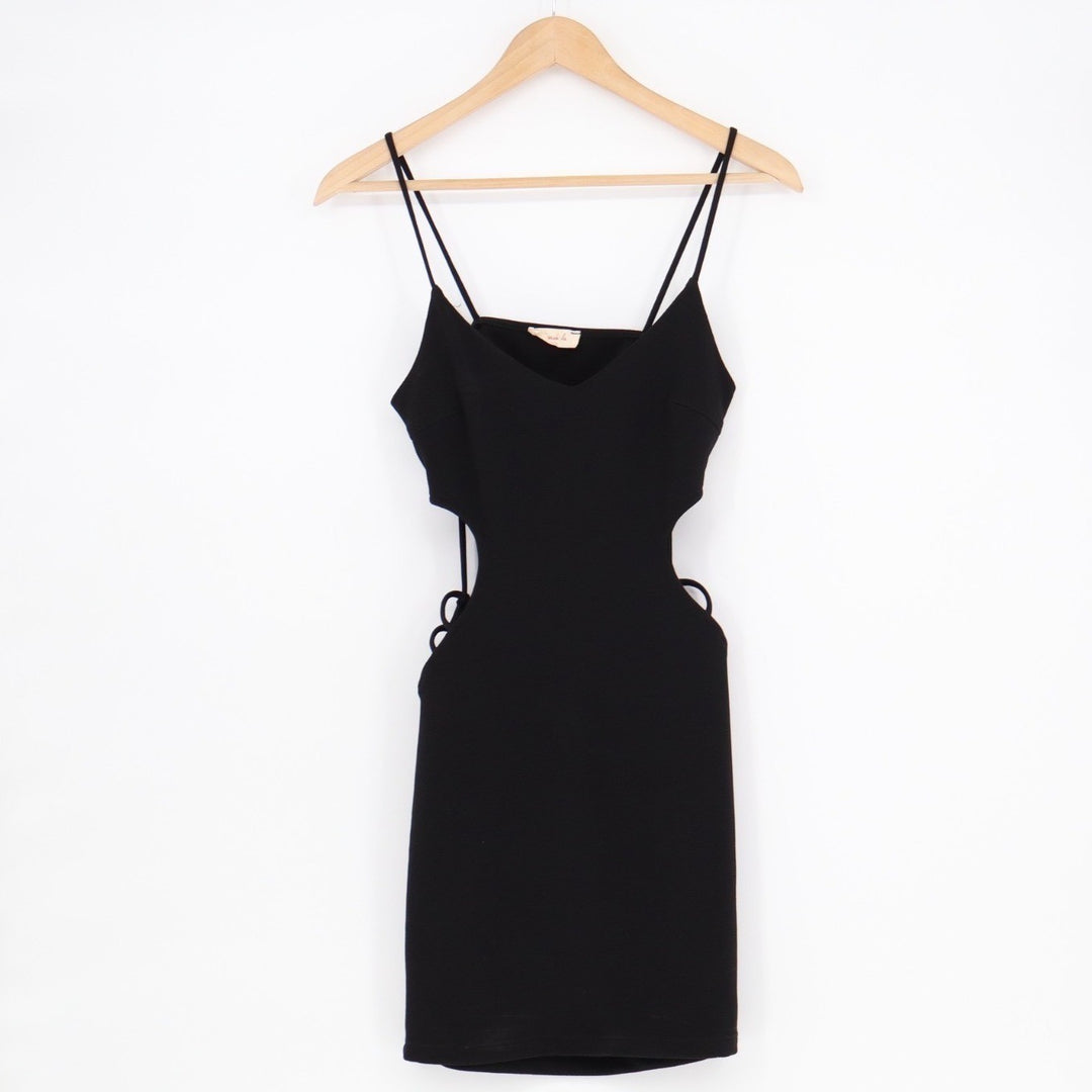 Sarah La Shift Dress Womens M Black Stretch Cut Out Back V-Neck Spaghetti Strap