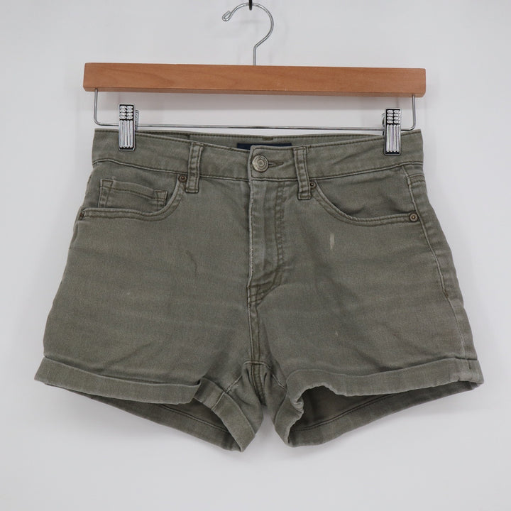 Aeropostale Olive Green Denim Shorts Cuffed Hem Size 2 Mid Rise Casual