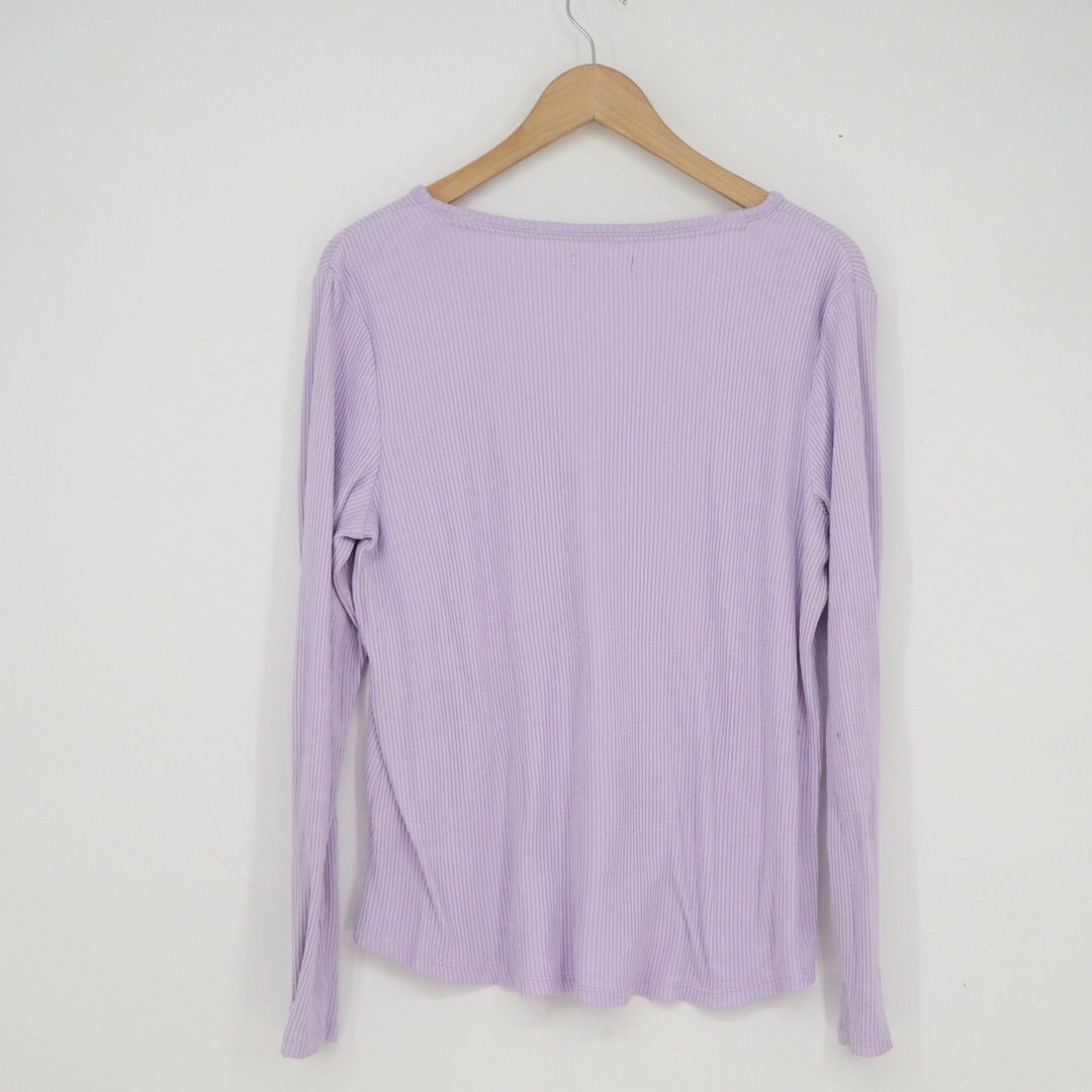 Sonoma Goods For Life Lavender Ribbed Henley Long Sleeve Top Purple Large