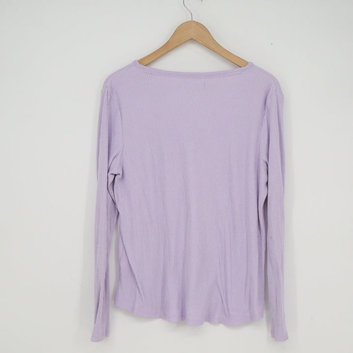 Sonoma Goods For Life Lavender Ribbed Henley Long Sleeve Top Purple Large