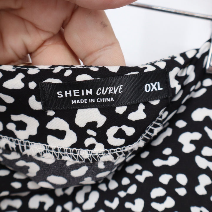 Shein Curve 0XL Black White Leopard Print Midi Skirt High Waist Plus Size