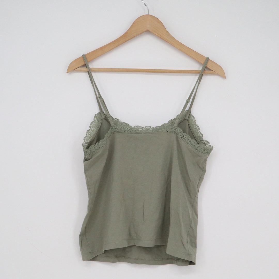 HM Sage Green Lace Trim Camisole Top Adjustable Straps Size M