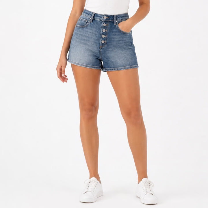 Risen Jeans Womens Blue Combo Two Tone Button Fly Denim Shorts Size L 8