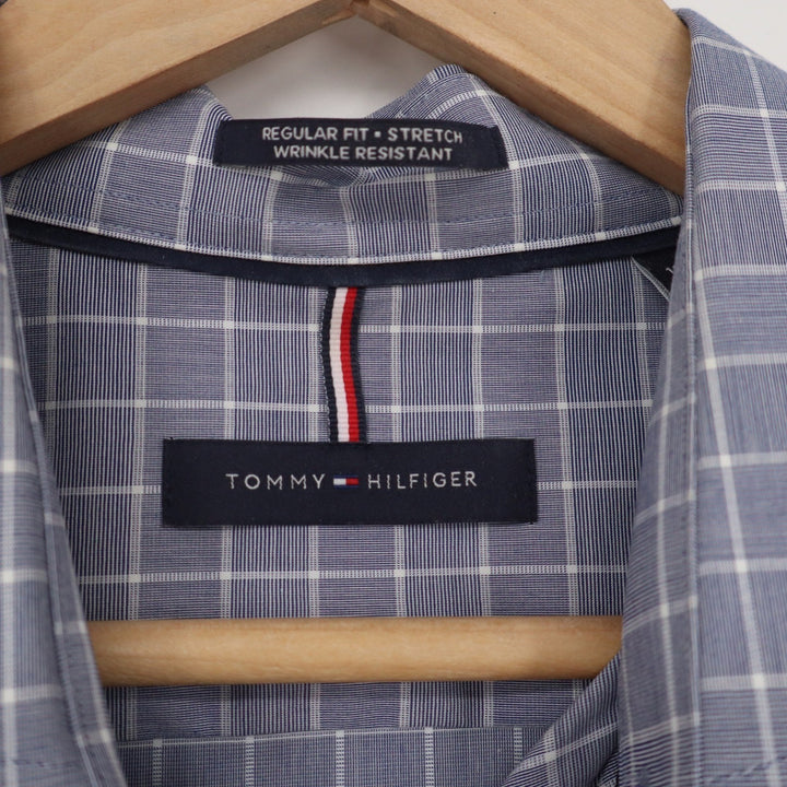 Tommy Hilfiger Mens Blue Check Stretch Wrinkle Resistant Shirt L 16-16.5 36/37