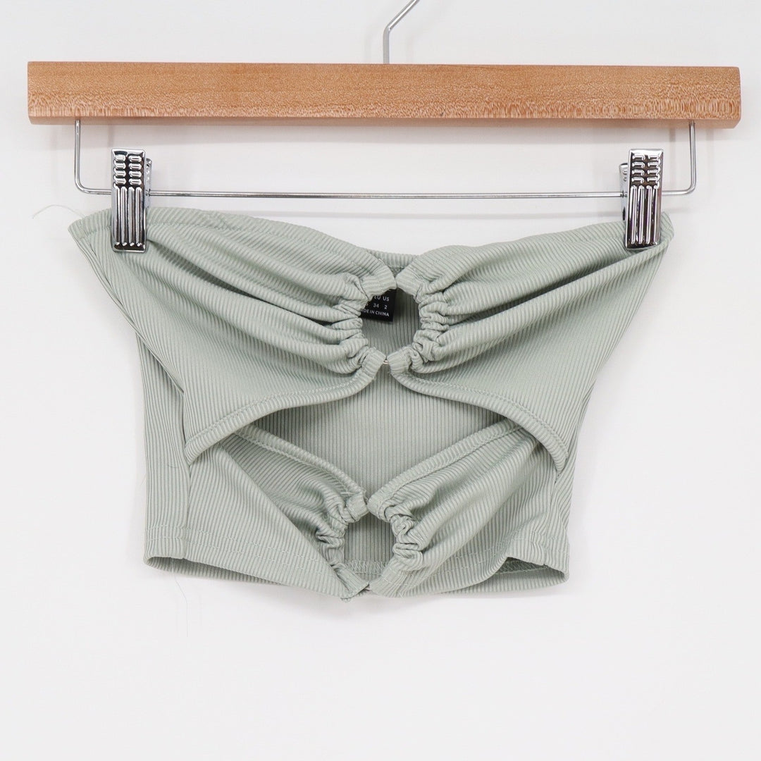 Boture Sage Green Ribbed O-Ring Cutout Tube Top XS