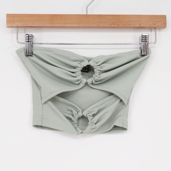 Boture Sage Green Ribbed O-Ring Cutout Tube Top XS