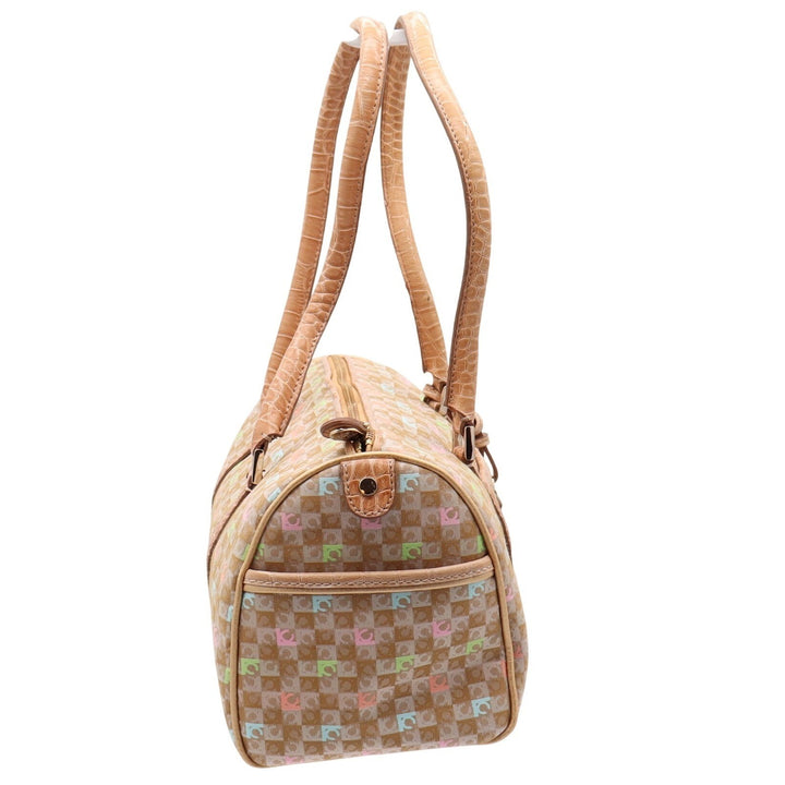 Liz Claiborne Satchel Women Large Monogram Checkerboard Tan Faux Croc Excellent
