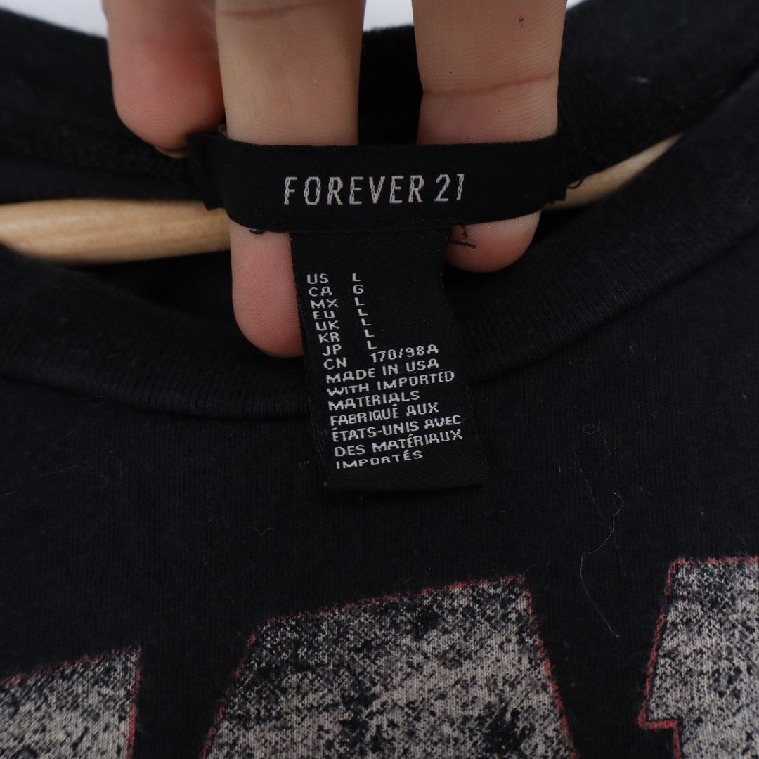 Forever 21 Shark Attack Graphic Muscle Tank Top Black Large Raw Hem Cropped