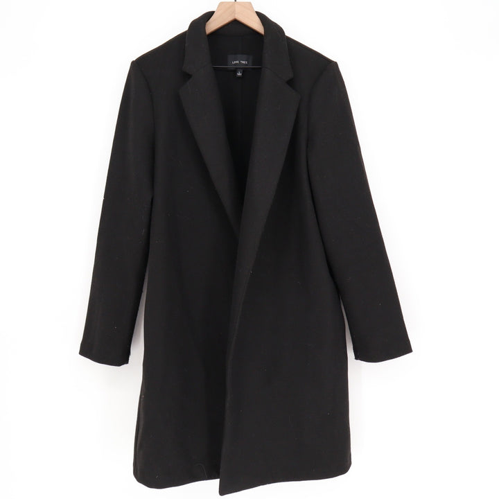 Love Tree Womens Black Open Front Notched Lapel Car Coat Size L