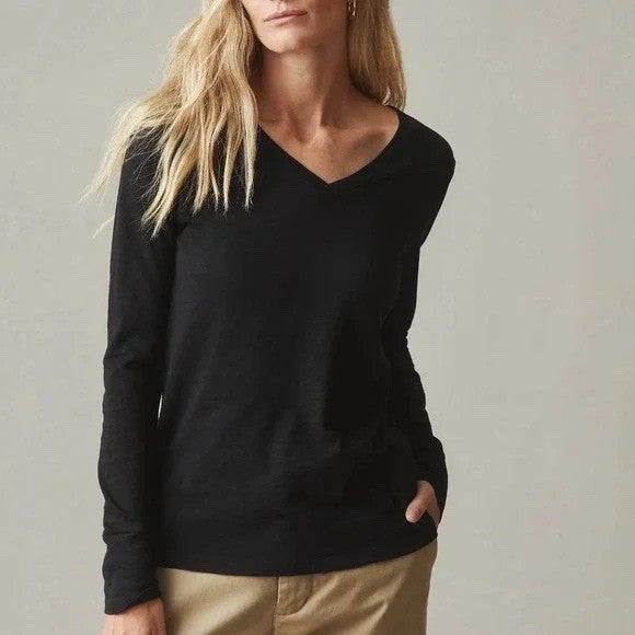 American Giant Mens Black Long Sleeve V Neck Cotton T Shirt Size M
