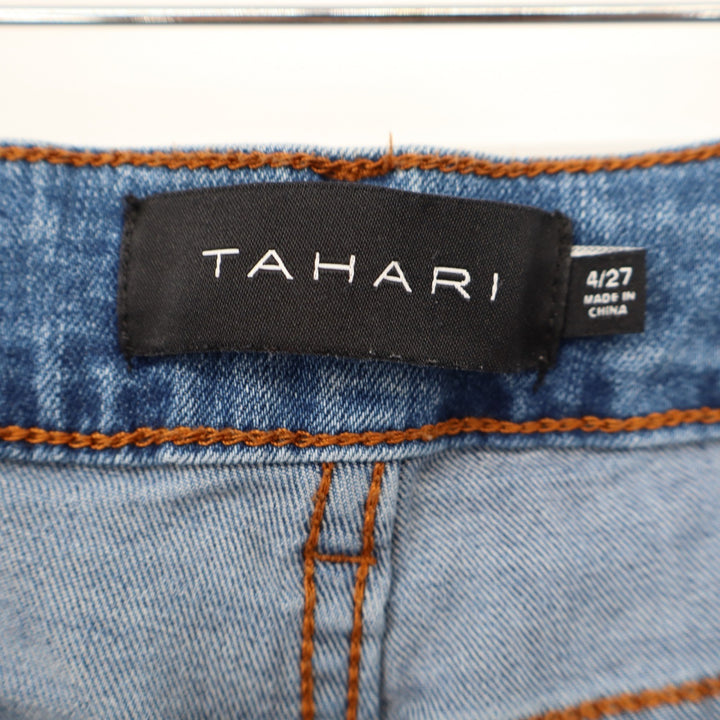 Tahari Chloe Fit Solution Skinny Jeans Medium Wash Blue Raw Hem Size 4/27