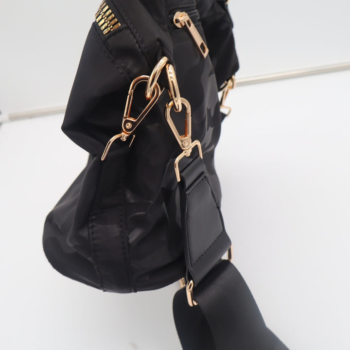 Pakfieks Crossbody Bag Womens OS Black Camo Nylon Gold Hardware NWT