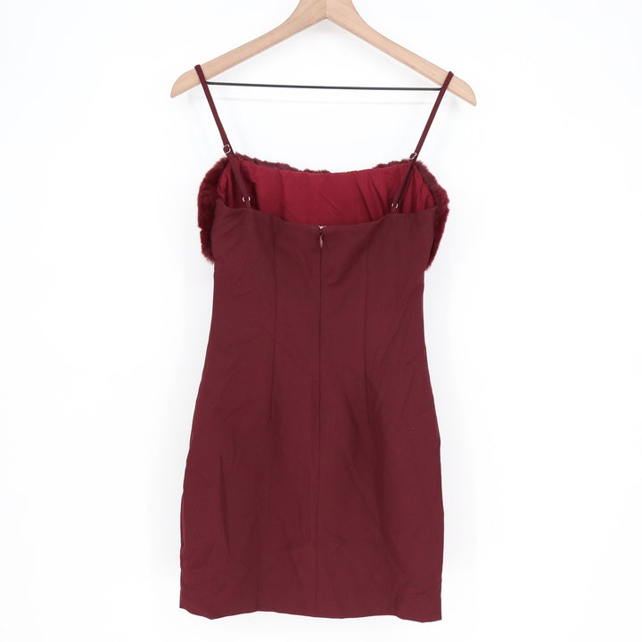 Naked Wardrobe Marron Faux Fur Trim Cutout Mini Dress Small Burgundy