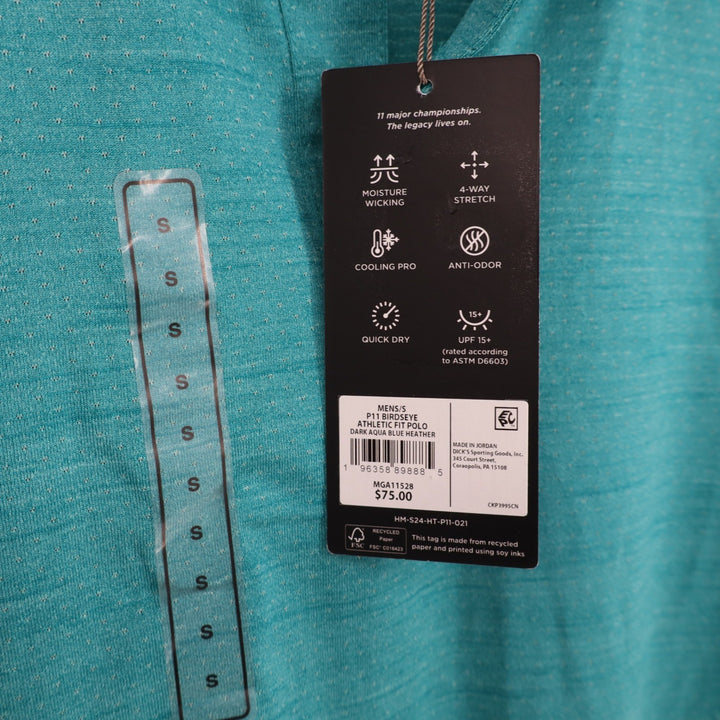 Walter Hagen Mens P11 Birdseye Athletic Fit Polo Dark Aqua Blue Heather Small