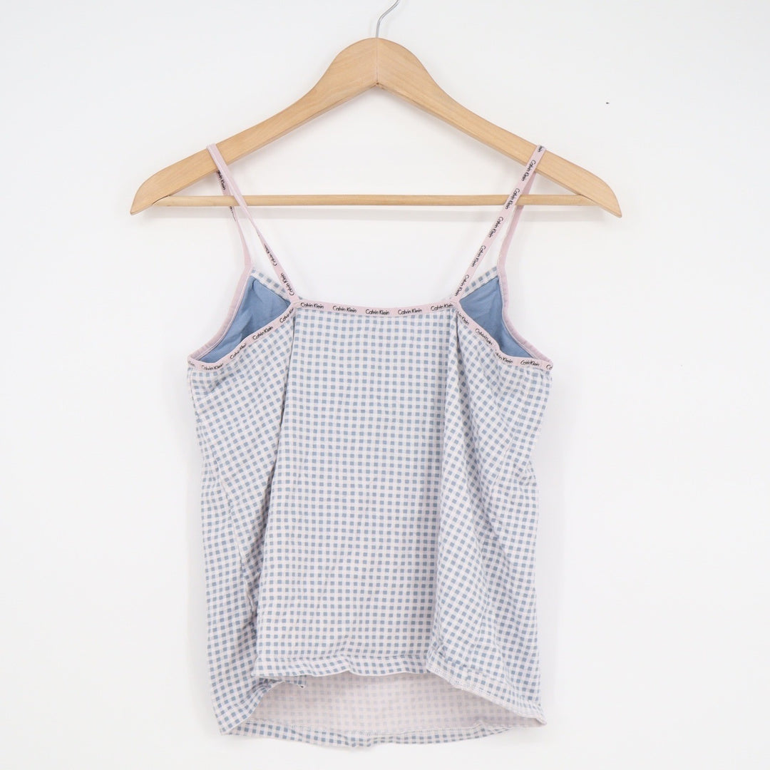 Calvin Klein Womens Blue Gingham Logo Strap Sleepwear Camisole Top Size M