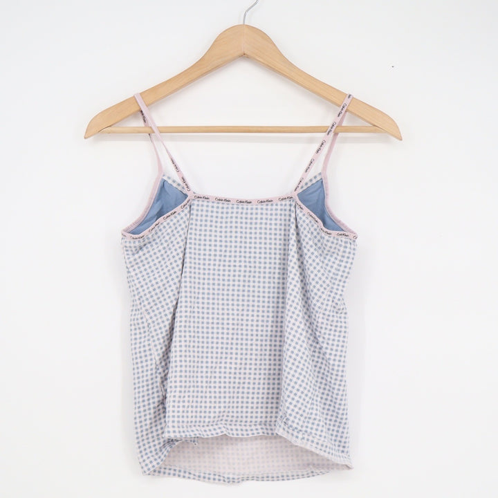 Calvin Klein Womens Blue Gingham Logo Strap Sleepwear Camisole Top Size M