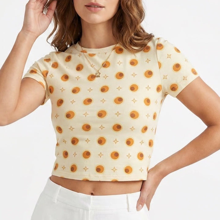 Cider Womens Small Retro Geometric Print Crop Top Cream Orange