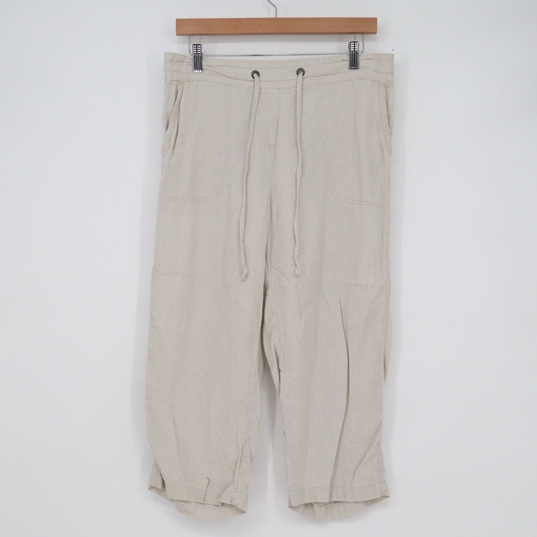 Per Se Womens Linen Blend Cropped Drawstring Pants Beige Oatmeal Size Medium