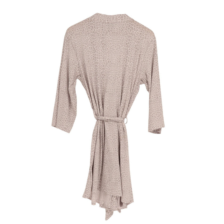 Elie Tahari Robe Womens Small Beige Stretch Leopard Print Tie Waist Sleep Wear