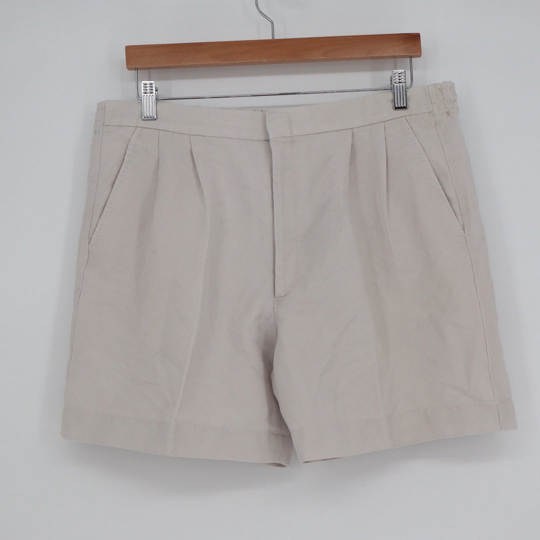 Unbranded Mens Pleated Corduroy Shorts Beige Off-White Elastic Back Size 36W