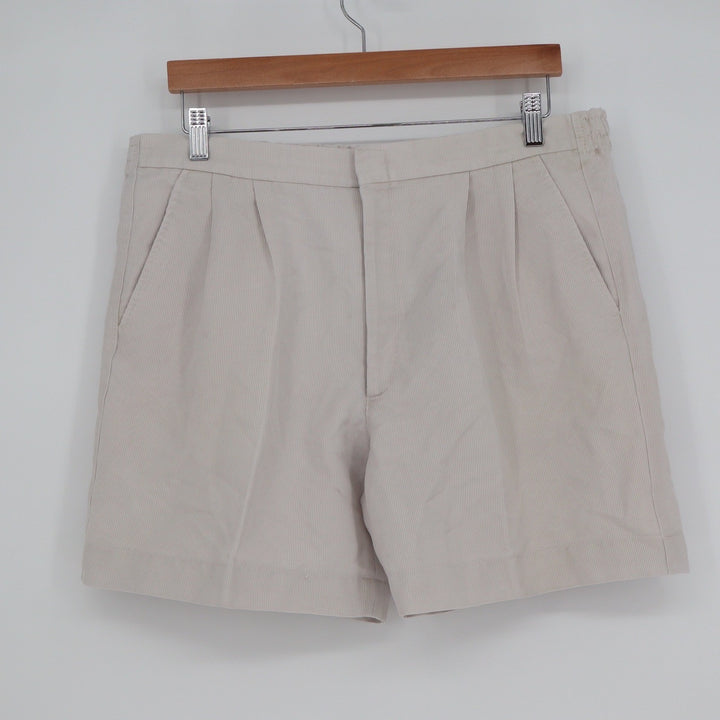 Unbranded Mens Pleated Corduroy Shorts Beige Off-White Elastic Back Size 36W