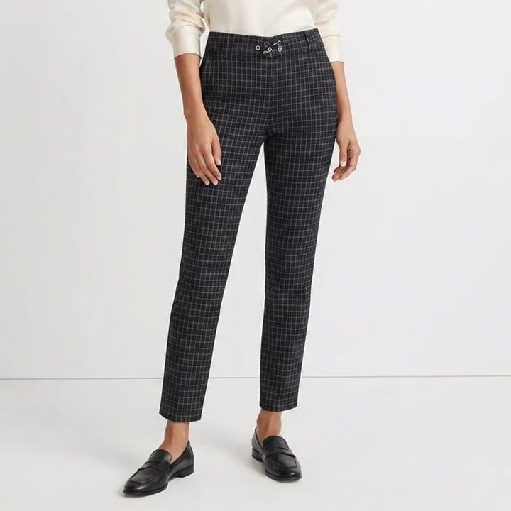 89th + Madison Womens Navy Blue Grid Lace Up Front Pull On Dress Pants Size M